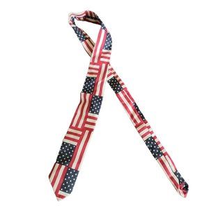 4th of july tie flag print red white blue patriotic handmade cotton necktie ooak